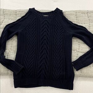 Classic Navy Cold Shoulder Cable Knit Sweater
